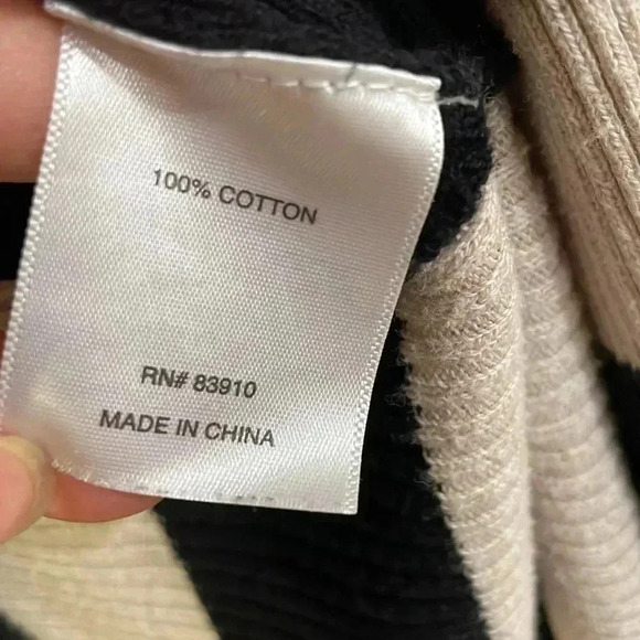 ❤️2/$30❤️[S]St John’s Bay Black Striped  Beige Cotton Open Cardigan Sweater - Picture 7 of 8